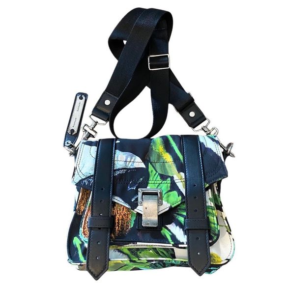 Proenza Schouler PS1 Tropical Print Nylon Pouch Crossbody Bag Ecru Multi Flawed - Picture 1 of 16